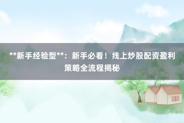 **新手经验型**：新手必看！线上炒股配资盈利策略全流程揭秘
