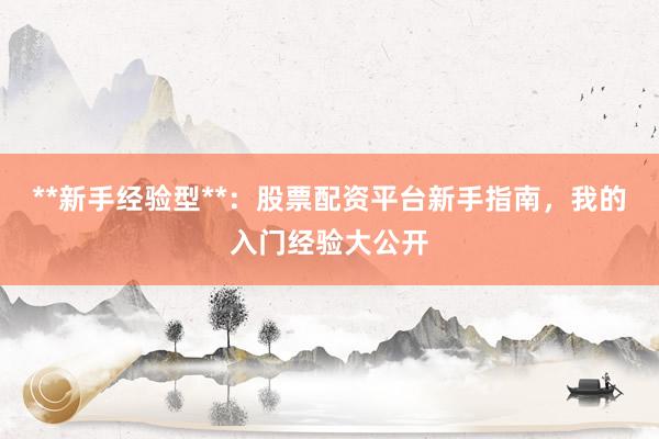 **新手经验型**：股票配资平台新手指南，我的入门经验大公开