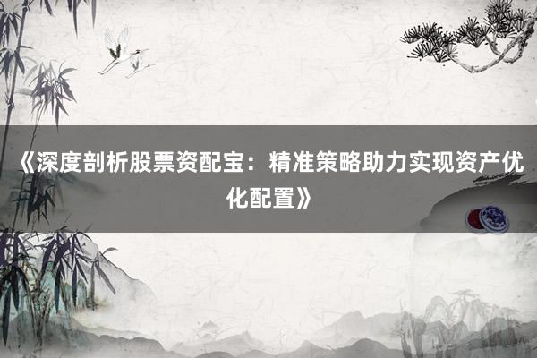 《深度剖析股票资配宝：精准策略助力实现资产优化配置》