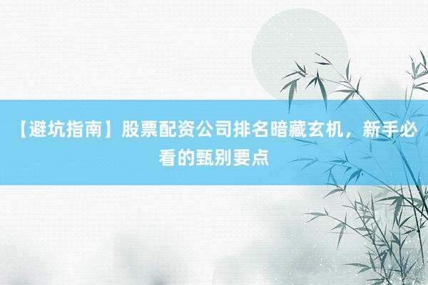 【避坑指南】股票配资公司排名暗藏玄机，新手必看的甄别要点