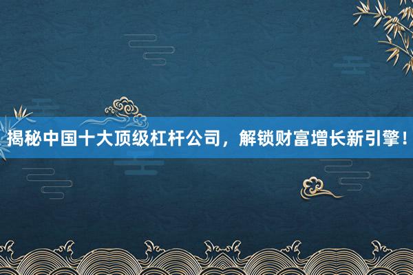 揭秘中国十大顶级杠杆公司，解锁财富增长新引擎！