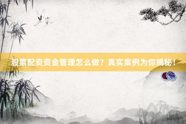 股票配资资金管理怎么做？真实案例为你揭秘！