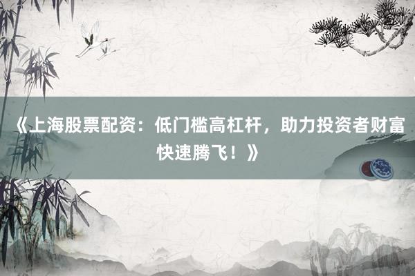 《上海股票配资：低门槛高杠杆，助力投资者财富快速腾飞！》