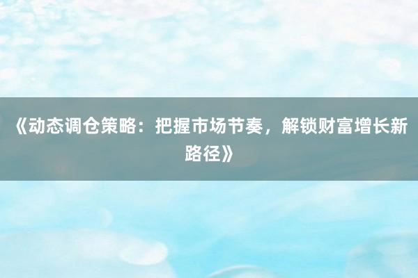 《动态调仓策略：把握市场节奏，解锁财富增长新路径》