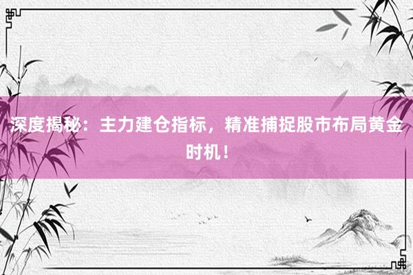 深度揭秘：主力建仓指标，精准捕捉股市布局黄金时机！