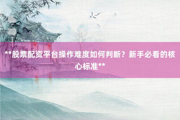 **股票配资平台操作难度如何判断？新手必看的核心标准**