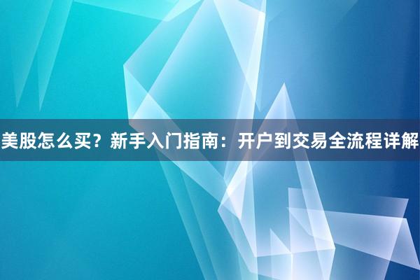 美股怎么买？新手入门指南：开户到交易全流程详解